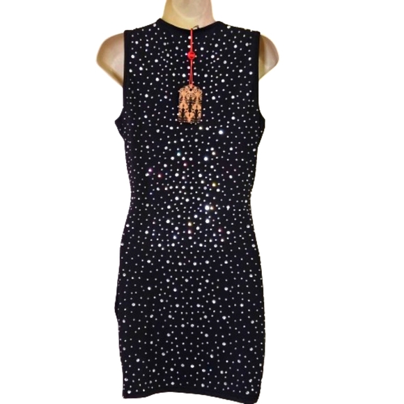 BANJUL Black Pearl & Rhinestone Embellished Sleeveless Bodycon Dress, Large, NWT - Picture 3 of 16